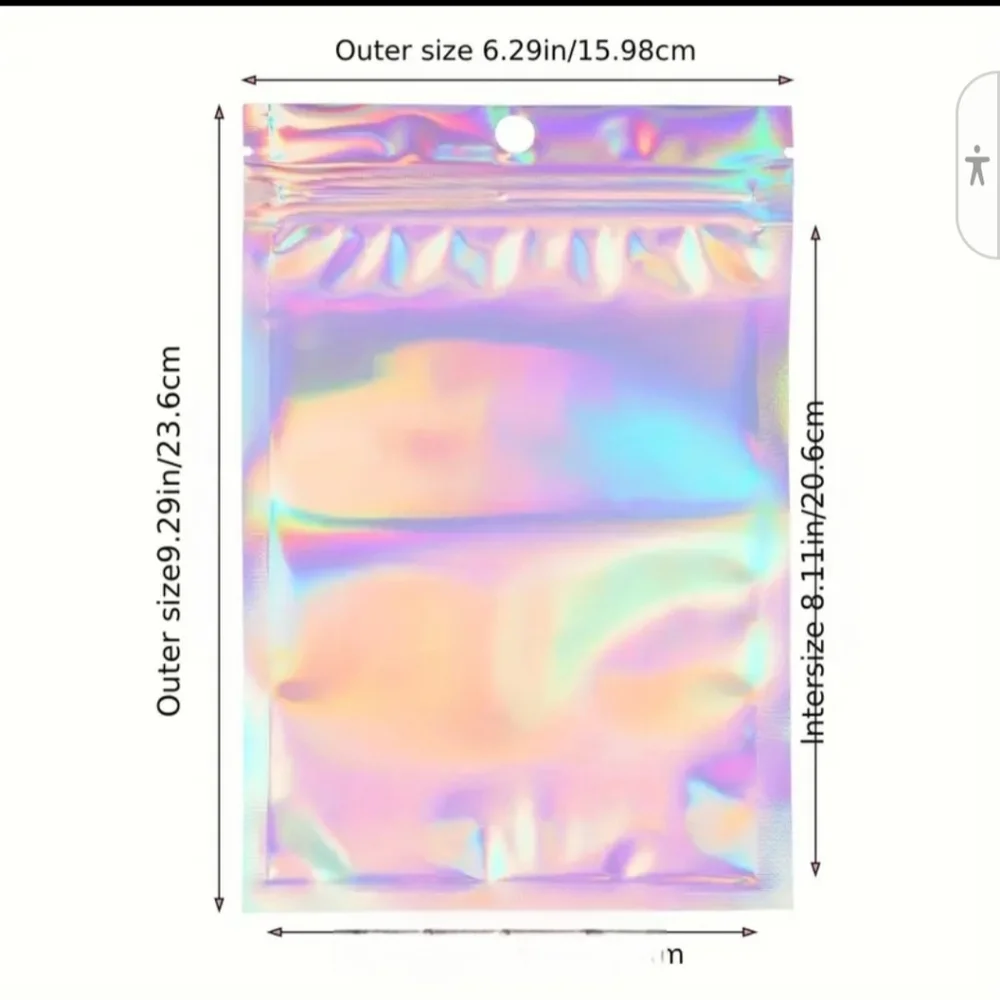 20ct. 6.3x9.5 Iridescent Holographic Durable Resealable Storage Bags, Waterproof